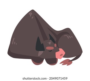 Black Horned Sleeping Bull with Hoof and Muscular Neck Vector Illustration