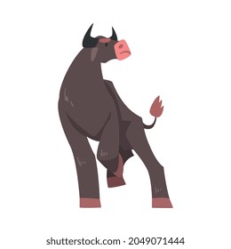 Black Horned Standing Bull with Hoof and Muscular Neck Vector Illustration