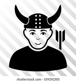 Black Horned Warrior interface pictogram. Vector pictogram style is a flat symbol on diagonal hatch transparent background.