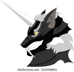 Black Horned Wolf With Very Long Fangs