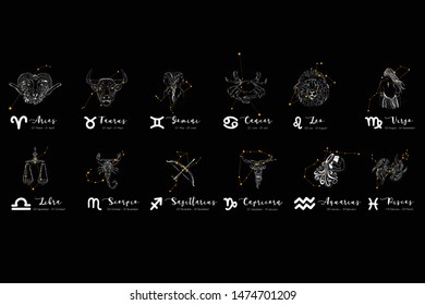 Black horoscopes line art set