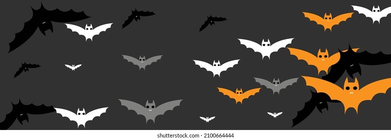 Black Horror Vampire Funny Chaos Halloween Art Illustration. Cartoon Mysterious Grey Sky Faces Bats Background. Monster Party Spooky Orange Creepy Bats. Gothic Scary Dracula White Fear Backdrop.