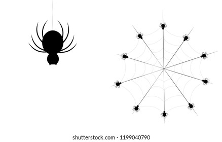 Black horror vector ,spider and cobweb illustration,halloween day