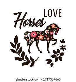 Black horse. Background, cartoon. Love horses.
