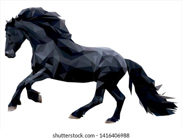 black horse with bushy mane galloping