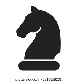 A black horse chess piece on a plain white background, symbolizing strategy and game