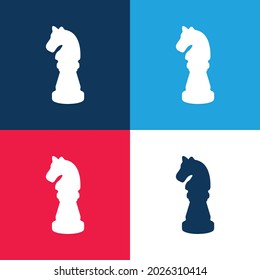 Black Horse Chess Piece Shape Blue And Red Four Color Minimal Icon Set