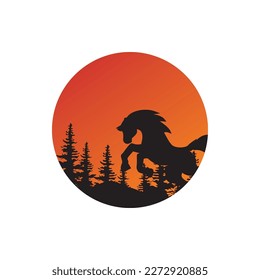 Black horse in forest logo vector