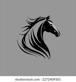 black horse head logo design template, horse animal silhouette illustration