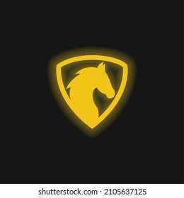 Black Horse Head In A Shield yellow glowing neon icon