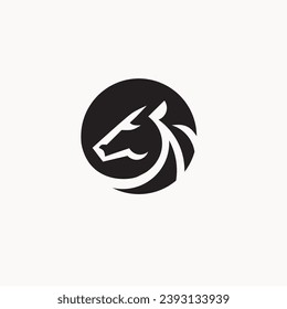 Black horse head silhouette on circle shape logo illustration
