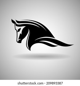 Black Horse Head Vector Design- dark outline over white