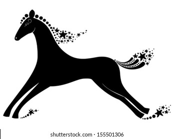 Black horse isolated on White background. Vector illustration 