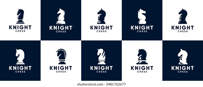 black horse knight logo collection, chess game, competition strategy, logo graphic design.