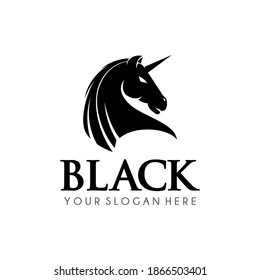 Black Horse Logo Design. Unicorn Horse Logo Vector Template