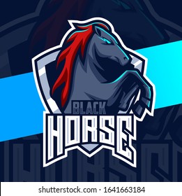 black horse mascot esport logo design