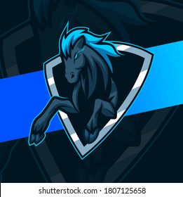Black horse mustang mascot logo design