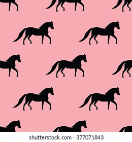 black horse on a pink background vector pattern