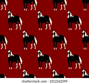 Black Horse on Red Cartoon Background. Vector Illustration.