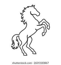 O contorno do cavalo negro está se levantando. Ilustração de vetor plano.