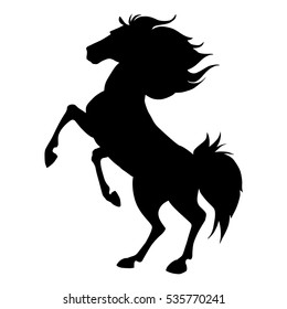 Black horse prancing silhouette. Vector illustration