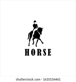 Black Horse Racing Logo Design With Horse Jockey Riding Concept Illustration