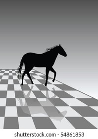 black horse running on a chess board