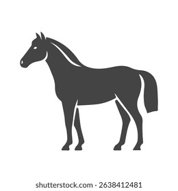 Black horse silhouette illustration in profile view, isolated on white background