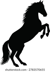 Black horse silhouette isolated vector icon of a rearing horse