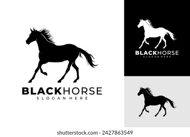 Black Horse Silhouette Running Logo Design