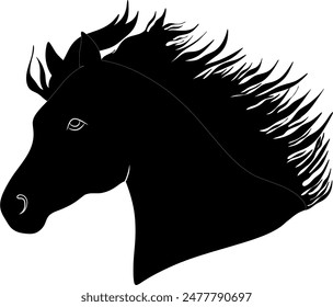 black horse silhouette vector logo element head with mane