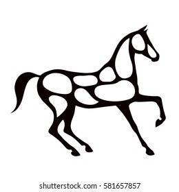Black horse silhouette with white color spots. Vector.