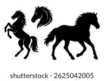 Black horse silhouettes set isolated on white background