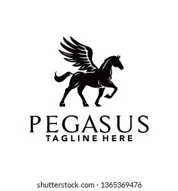 Black Horse and wings logo. Vintage pegasus logo.