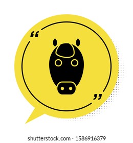 Black Horse zodiac sign icon isolated on white background. Astrological horoscope collection. Yellow speech bubble symbol. Vector Illustration