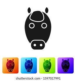 Black Horse zodiac sign icon isolated on white background. Astrological horoscope collection. Set icons in color square buttons. Vector Illustration