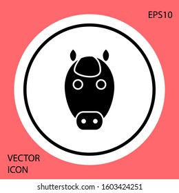 Black Horse zodiac sign icon isolated on red background. Astrological horoscope collection. White circle button. Vector Illustration