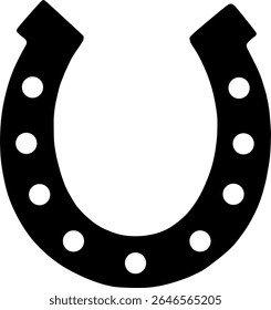 Black horseshoe icon in flat style. Symbol of luck, protection, and strength. Ideal for use in western themes, good fortune concepts, or decorative elements. Isolated vector illustration.