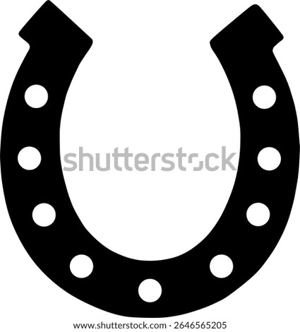 Black horseshoe icon in flat style. Symbol of luck, protection, and strength. Ideal for use in western themes, good fortune concepts, or decorative elements. Isolated vector illustration.