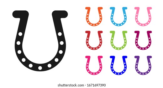 Black Horseshoe icon isolated on white background. Set icons colorful. Vector Illustration