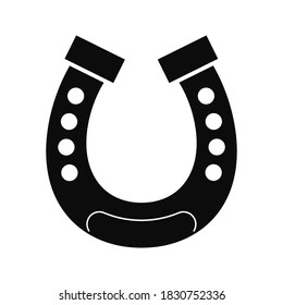 Black horseshoe silhouette icon isolated on white background. Good luck casino and Saint Patrick's Day concept. Lucky irish celtic and casino horse shoe symbol. Flat simple style vector illustration.