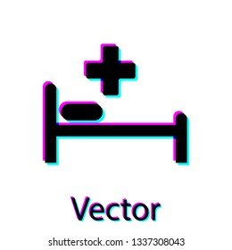 Black Hospital Bed with Medical symbol of the Emergency - Star of Life icon isolated on white background. Vector Illustration