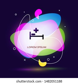Black Hospital Bed with Medical symbol of the Emergency - Star of Life icon isolated on dark blue background. Abstract banner with liquid shapes. Vector Illustration