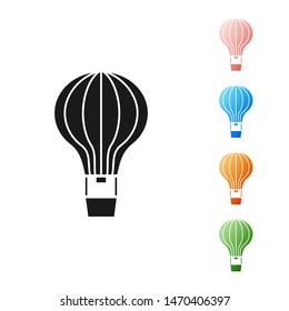 Black Hot air balloon icon isolated on white background. Air transport for travel. Set icons colorful. Vector Illustration