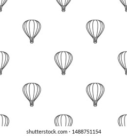black hot air baloons line silhouettes on white background.  Flat cartoon vector ornament. Retro style background.  Seamless pattern. Good for print, paper, fabric.