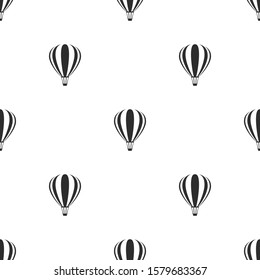 black hot air baloons line silhouettes on white background.  Flat cartoon vector ornament. Retro style background.  Seamless pattern. Good for print, paper, fabric.