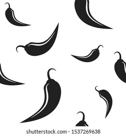 Black hot Chili pepper or cayenne,  or jalapeno pattern. vegetable ornament on white background. spice, Mexican food, savoury extra tabasco print. Vector print