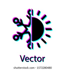 Black Hot and cold symbol. Sun and snowflake icon isolated on white background. Winter and summer symbol.  Vector Illustration