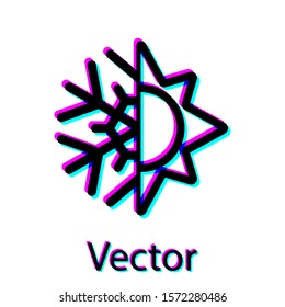 Black Hot and cold symbol. Sun and snowflake icon isolated on white background. Winter and summer symbol.  Vector Illustration