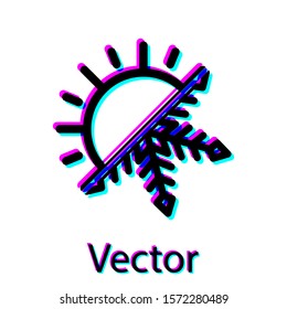 Black Hot and cold symbol. Sun and snowflake icon isolated on white background. Winter and summer symbol.  Vector Illustration